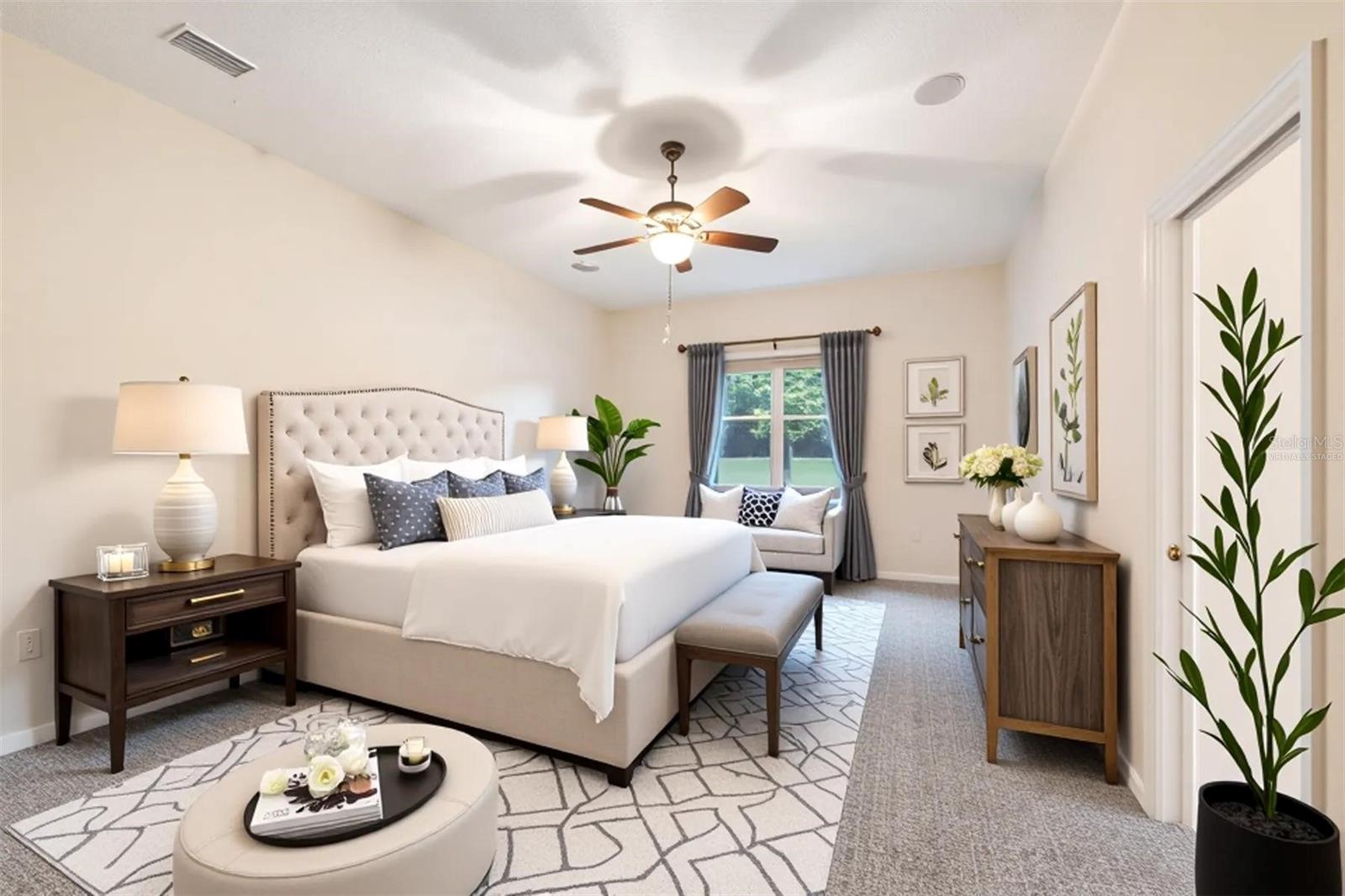 virtually staged primary bedroom