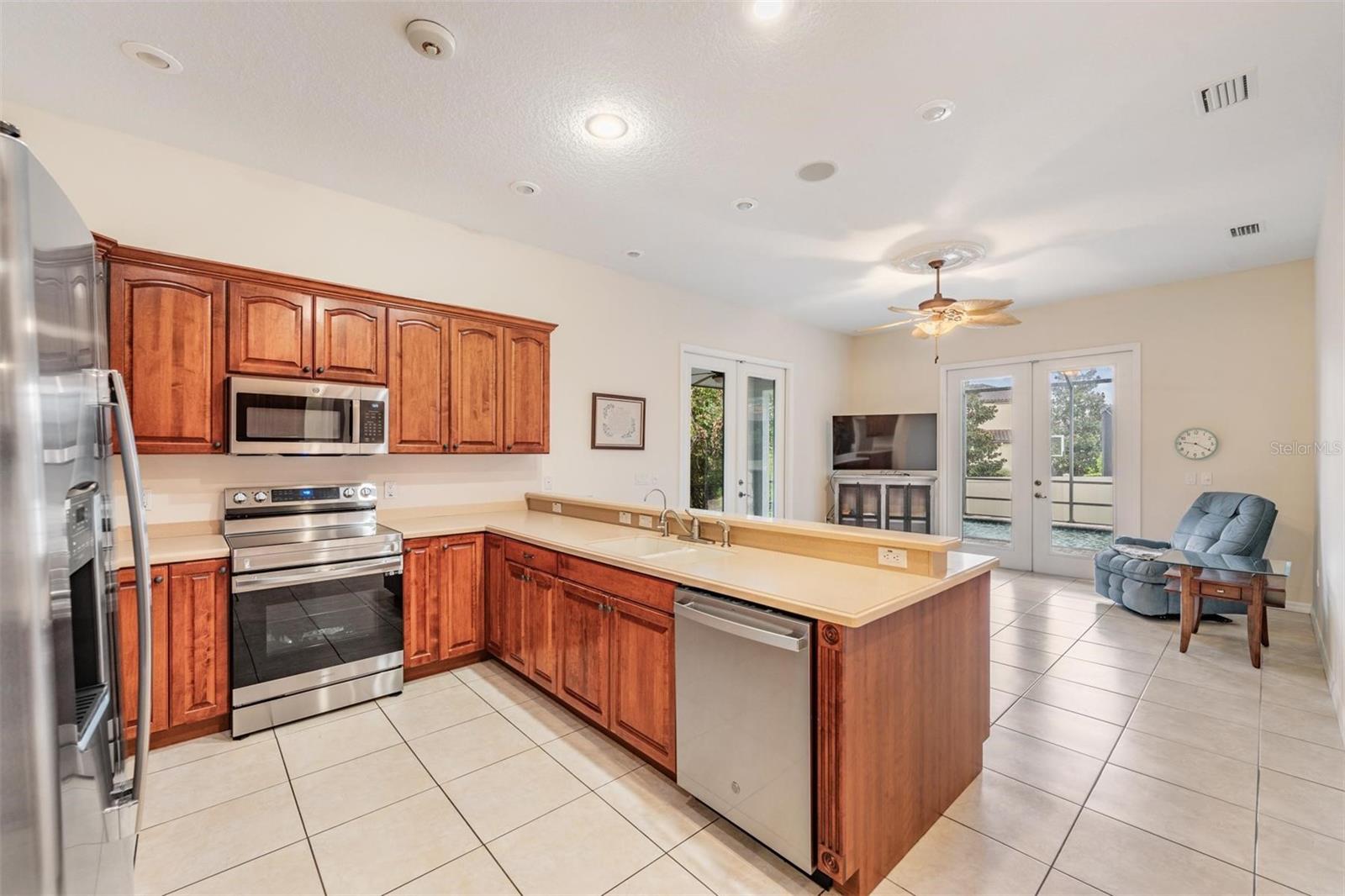kitchen overlooking family room