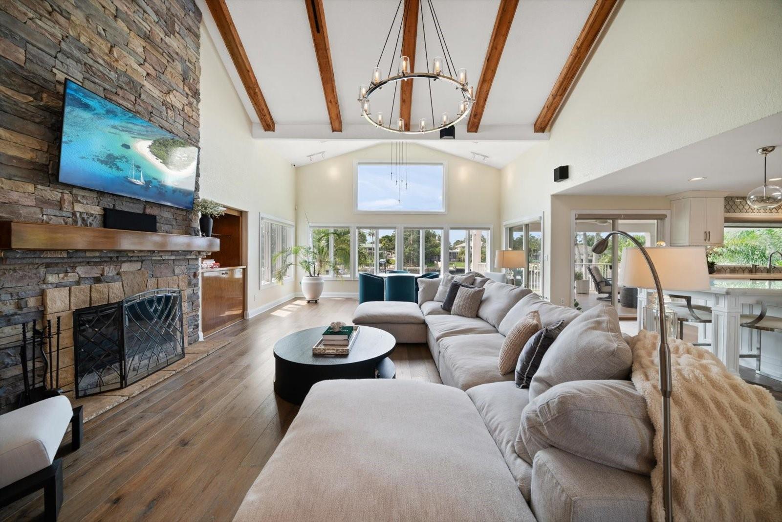 Living Room with Wood Burning Fireplace