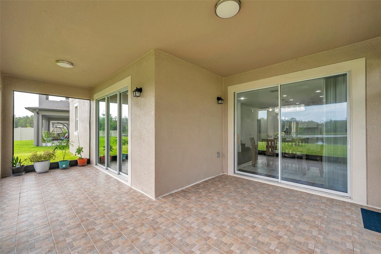 large, screened patio with water view