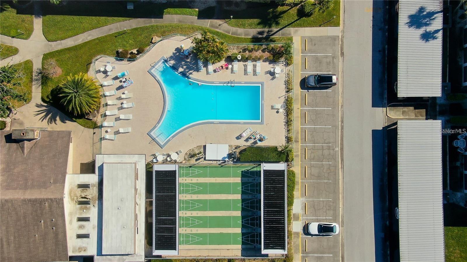 aerial of Gulf Harbors pool #1 & shuffleboard