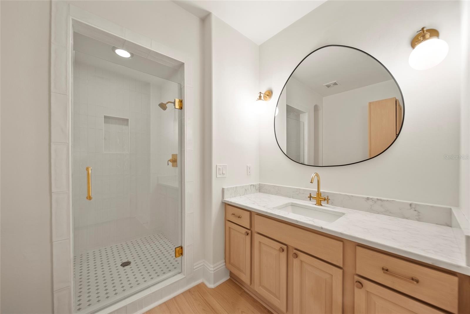 Guest Bathroom Organic Shaped Mirror
