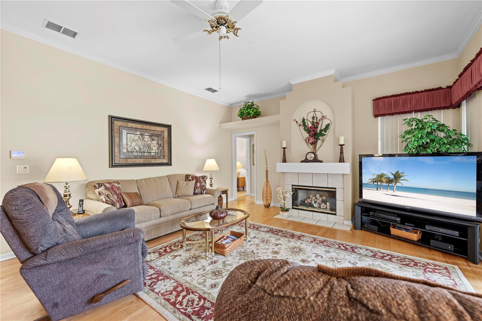 Wood-Burning Fireplace in Family Room
