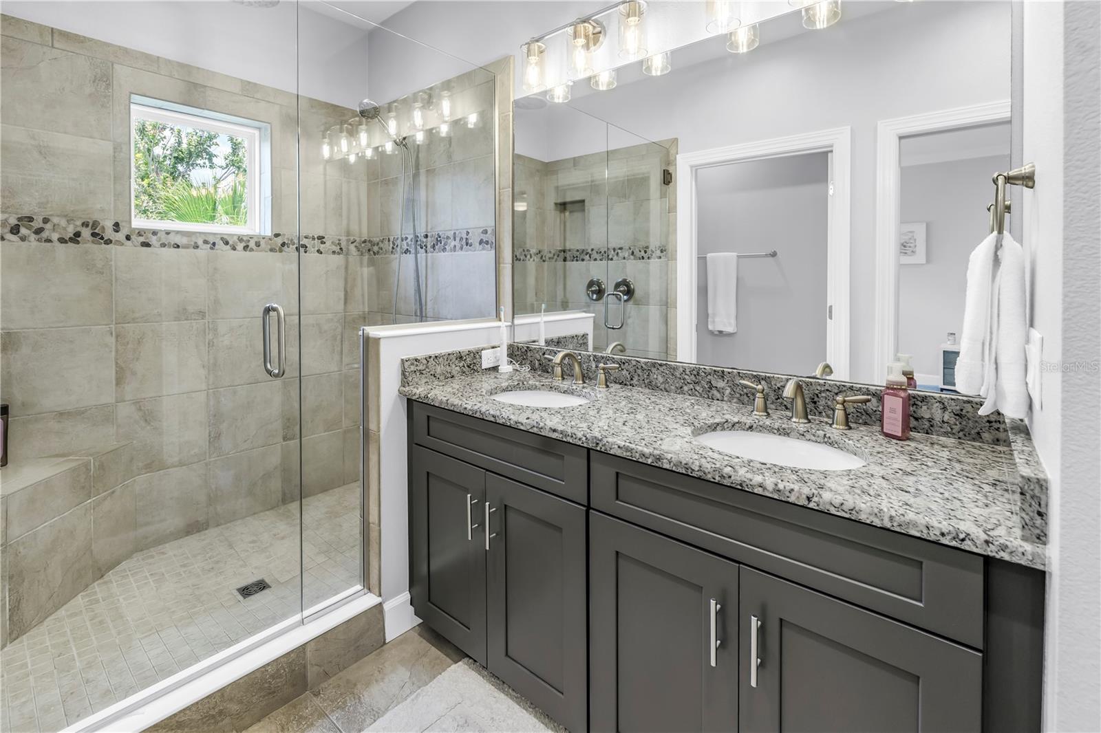 Primary Bath with Large Shower and Double Sink Vanity