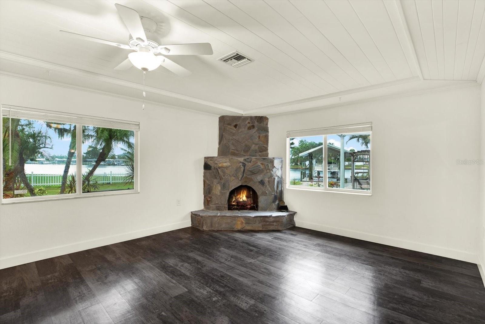 Beautiful Wood Burning Stone Fireplace
