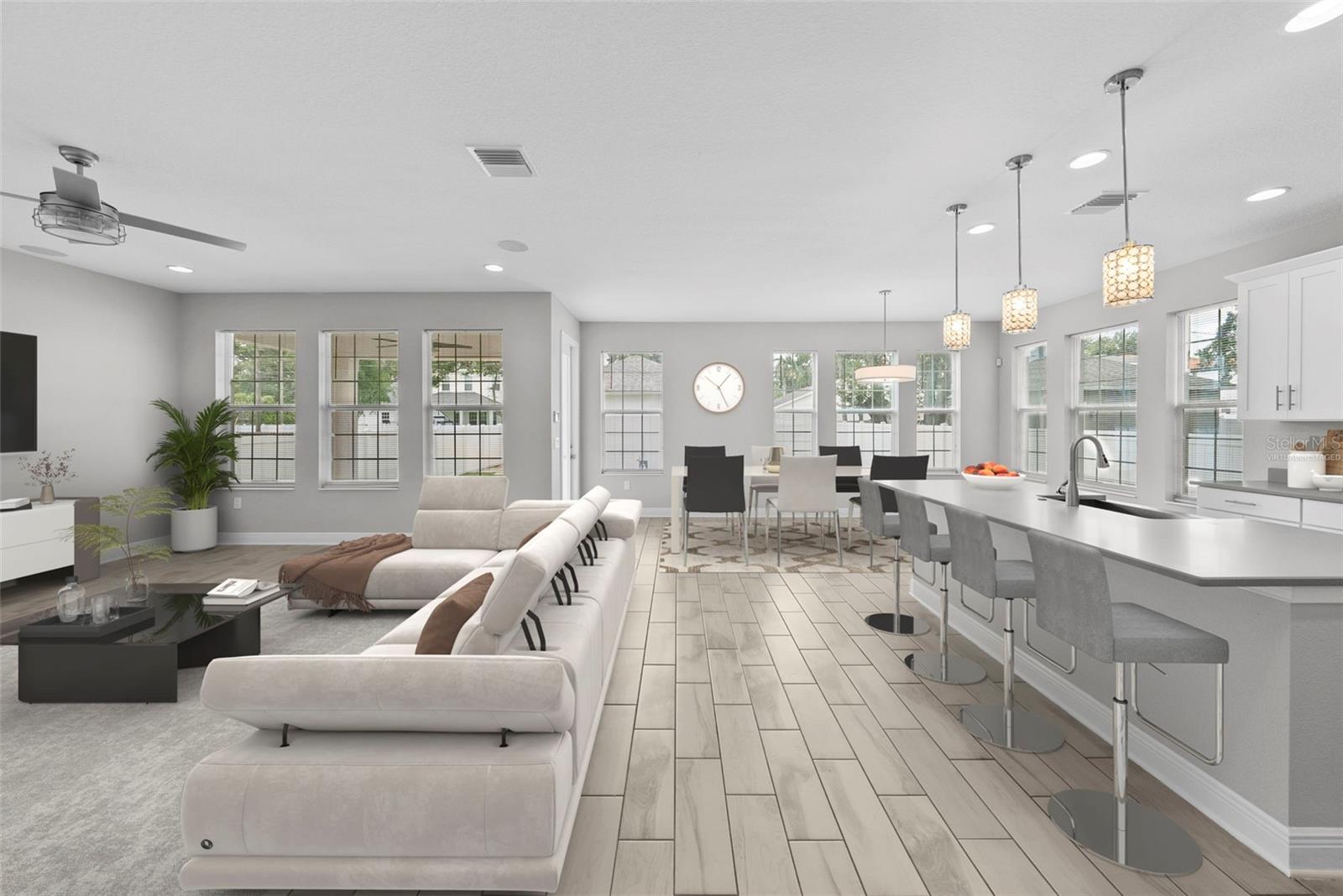 Virtually Staged Living Room, Dining Room, Kitchen