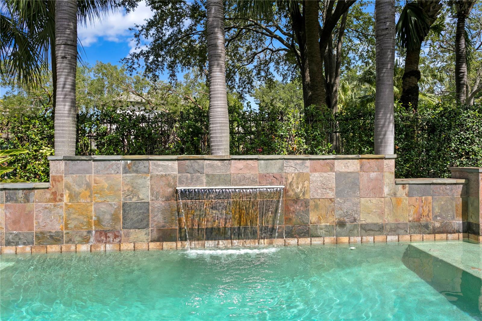 Gorgeous pool with ambient waterwall