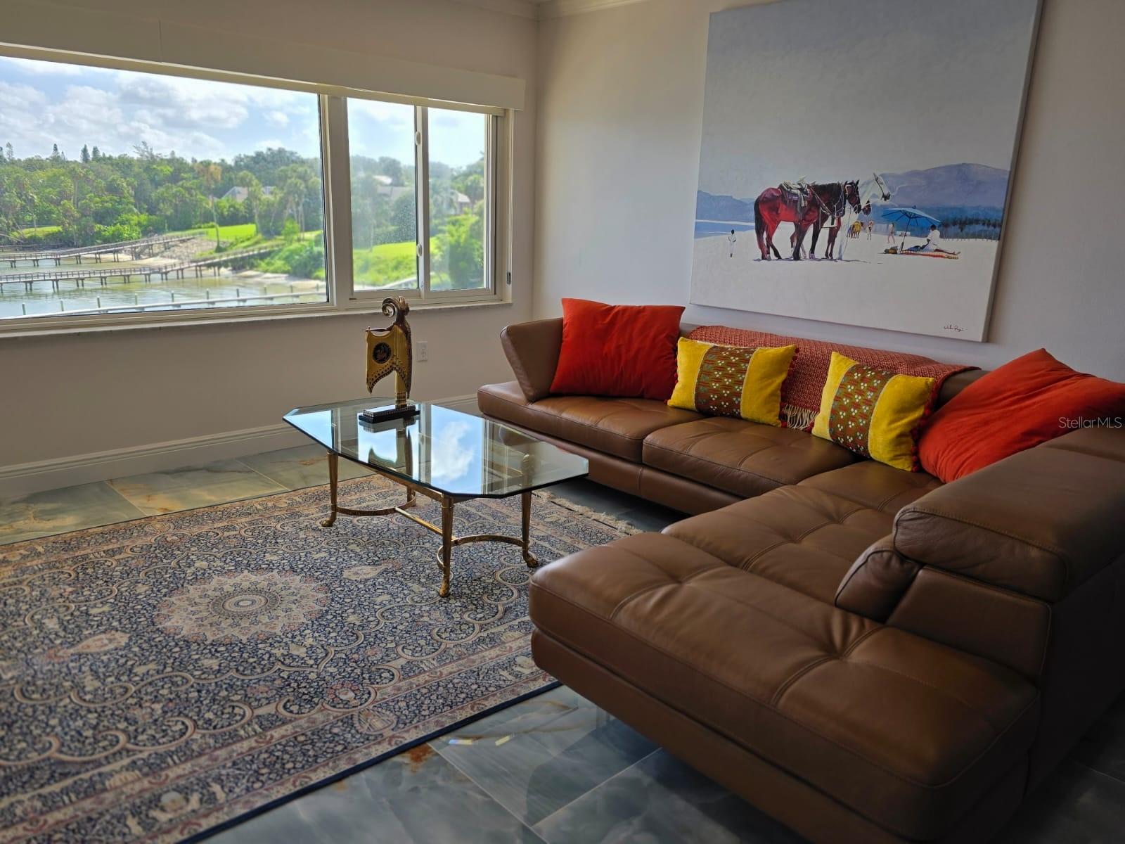 Spacious living room with a view