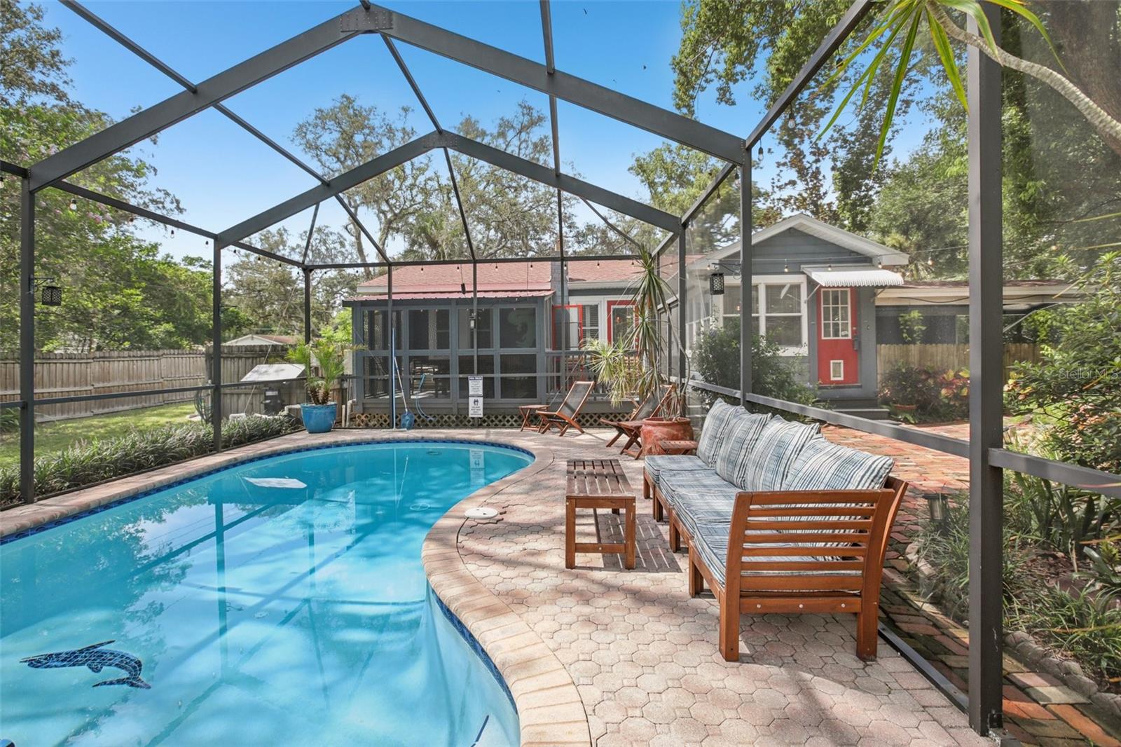 Reverse view from pool to main house