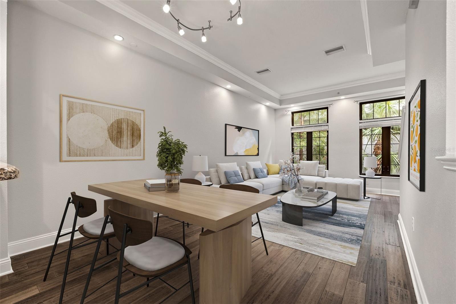 Virtually staged dining & living room
