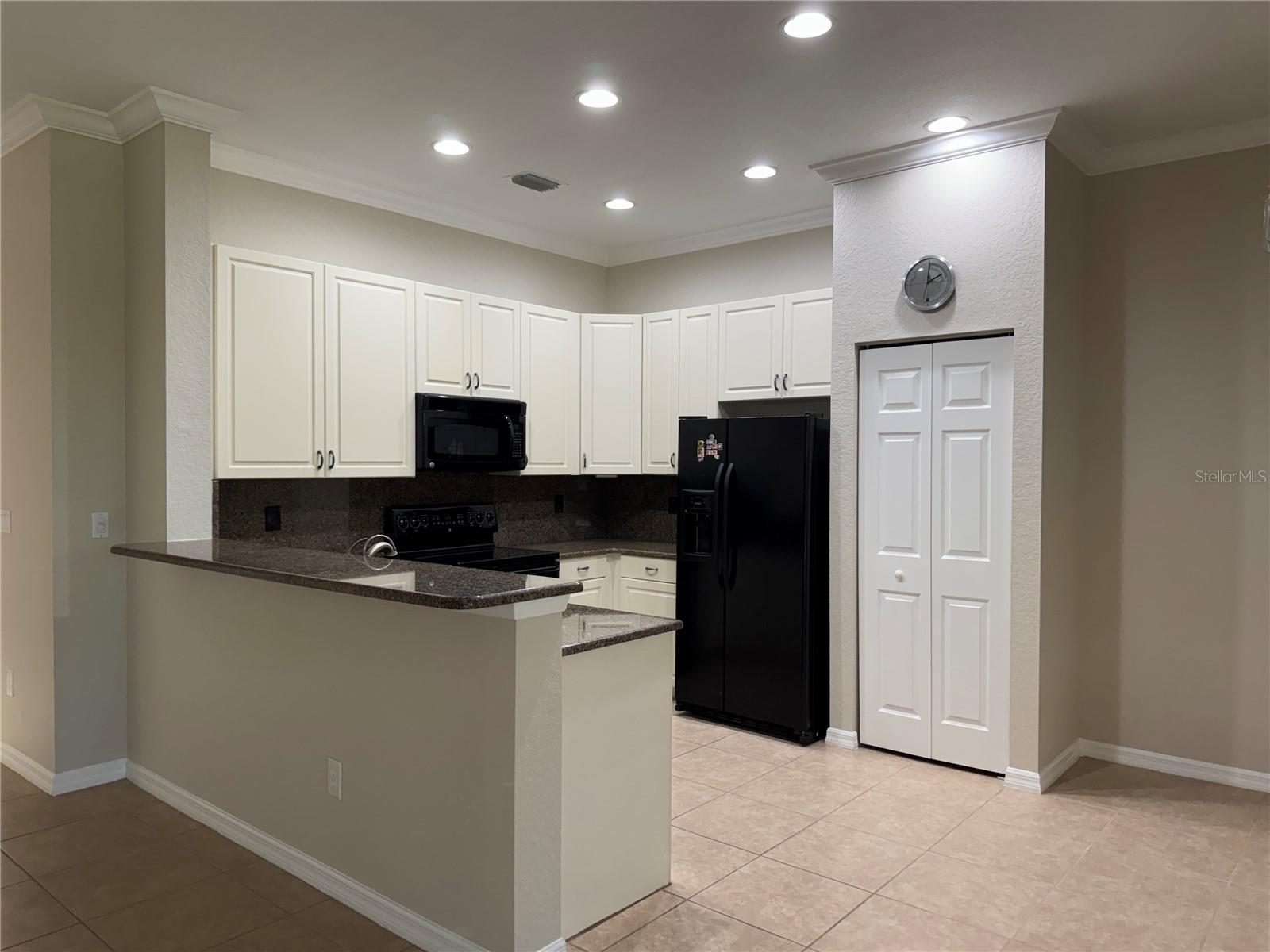 GOOD STORAGE IN 42" WHITE CABINETS & PANTRY