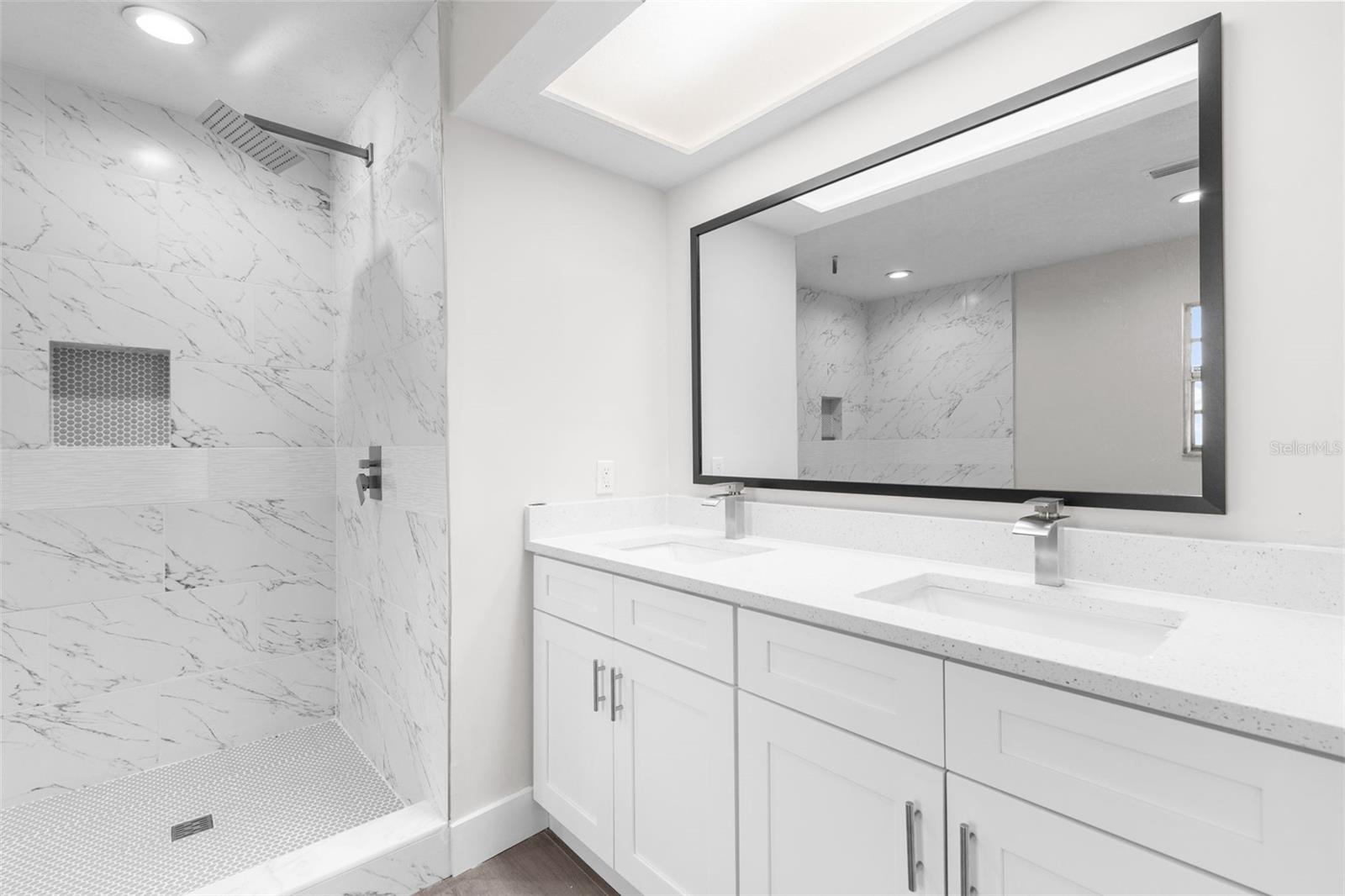 Walk-In Shower With Recessed Lighting/Shower Bench