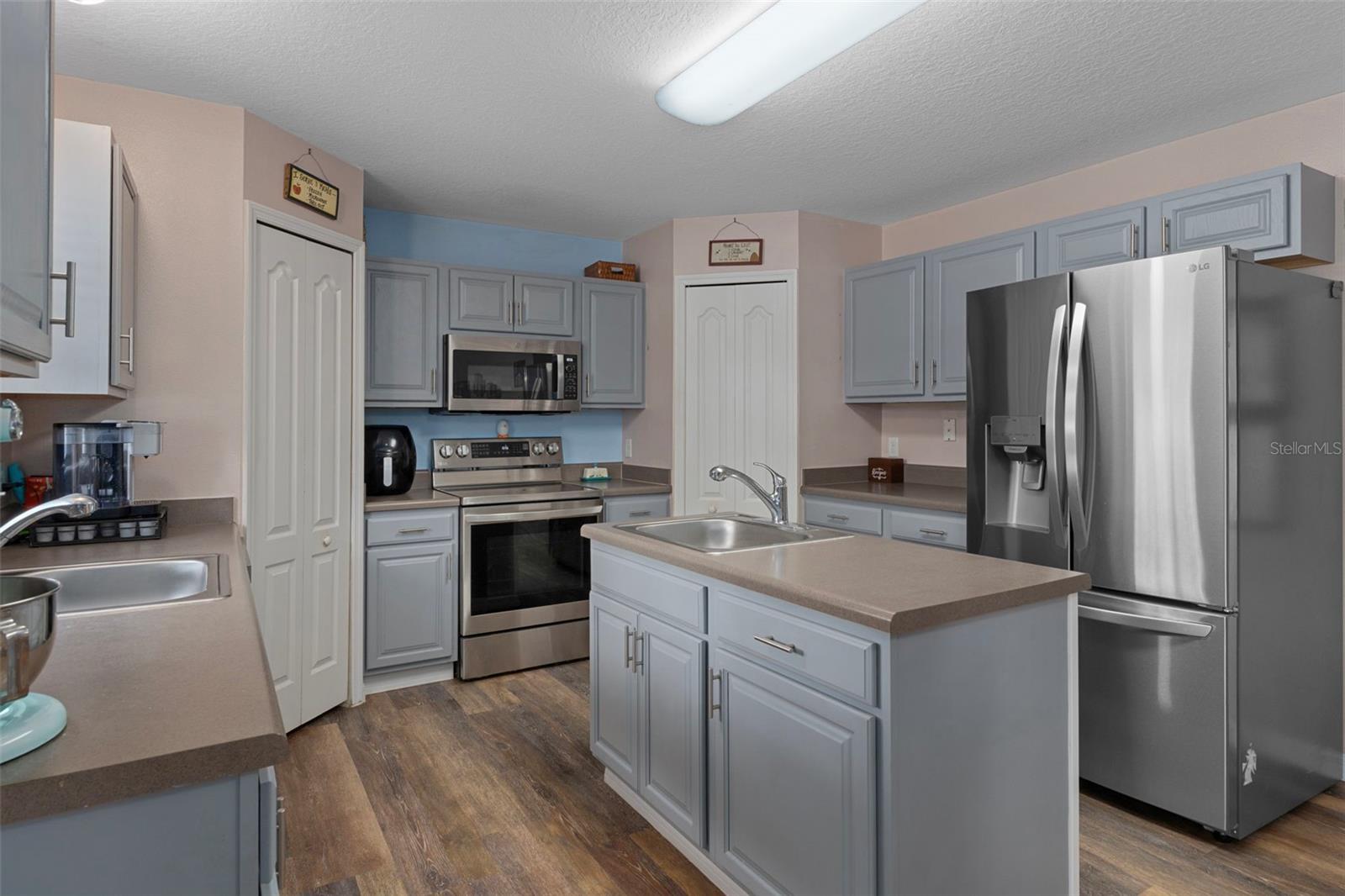 Notice the newer stainless steel appliances