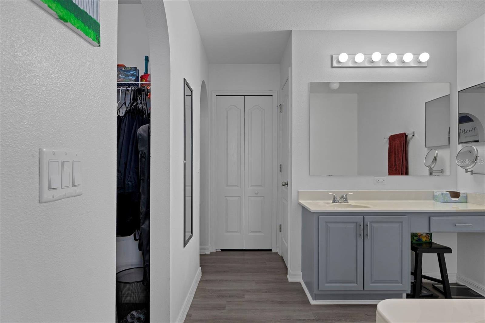 The Master Bathroom has a lovely vanity