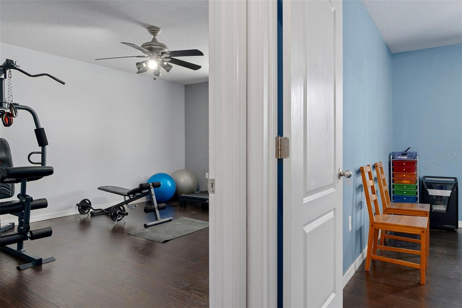 This bedroom is currently being used as a home gym
