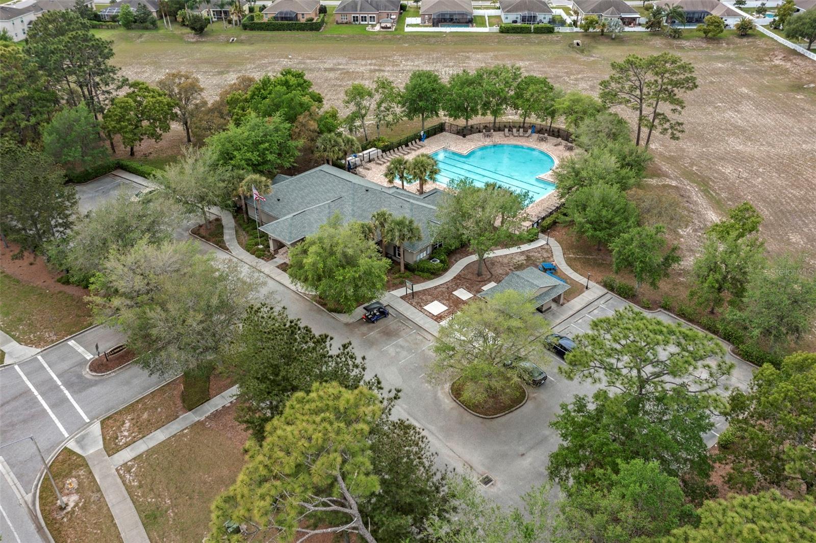Ariel View of Clubhouse, Fitness Center and Pool