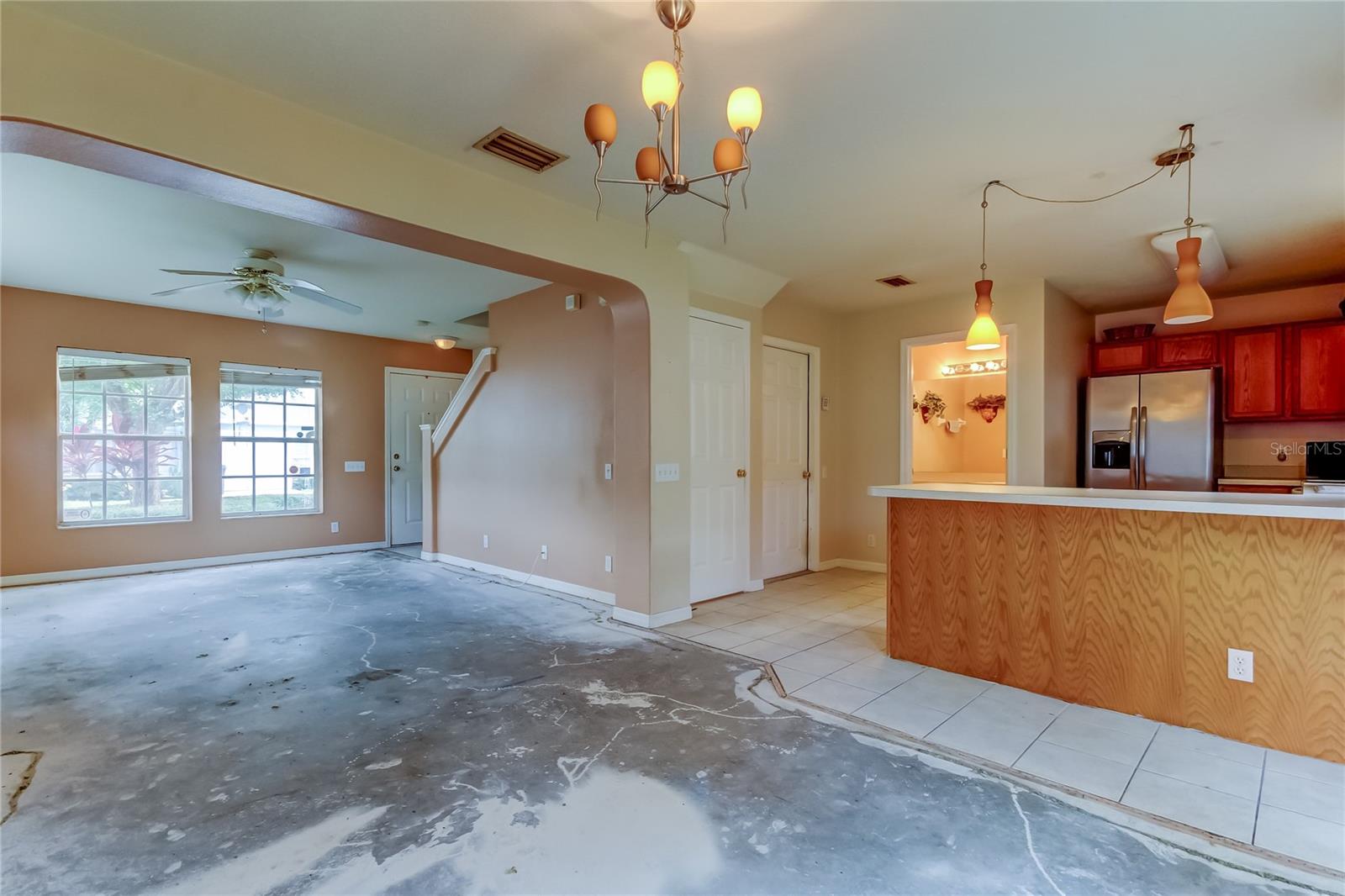 Dining and living room and kitchen