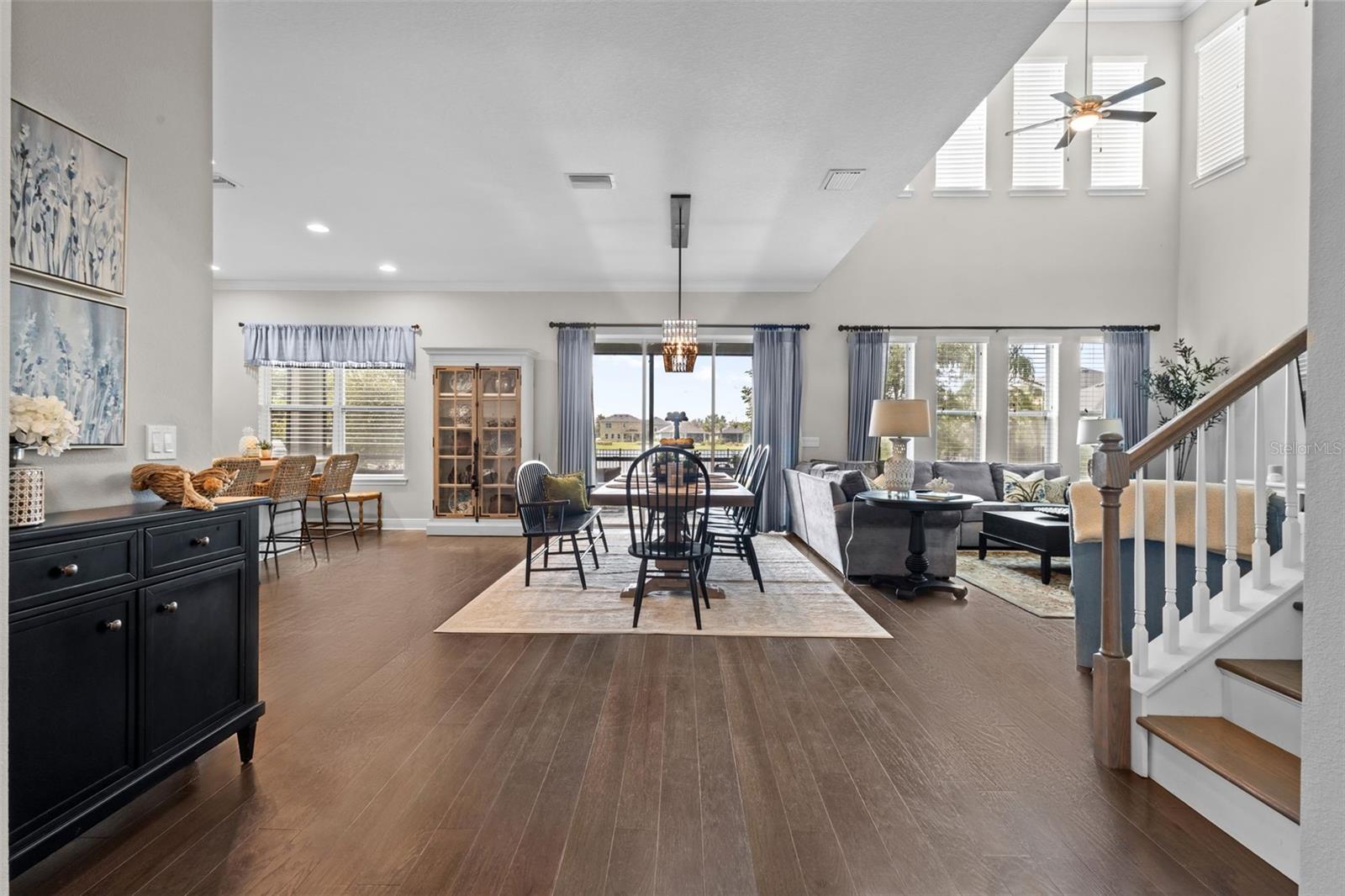 Entryway opens to living/dining/kitchen showcasing the water view