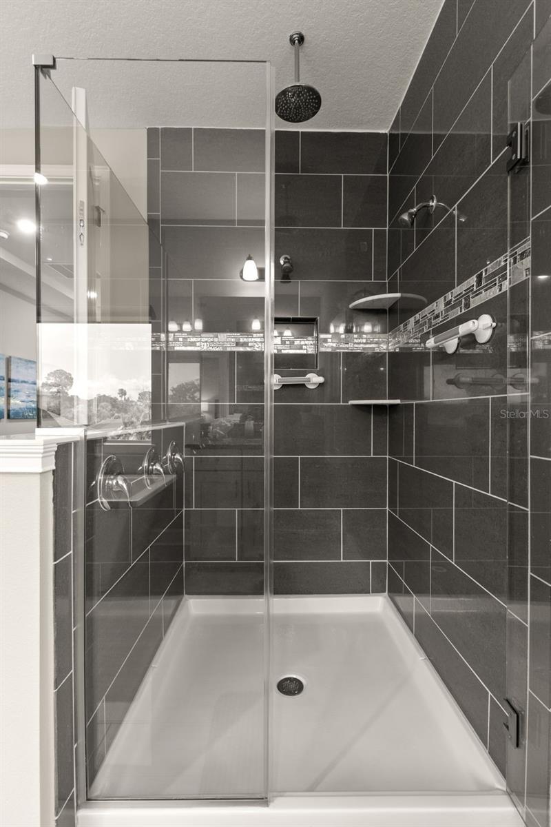 Step-in shower with rain shower head