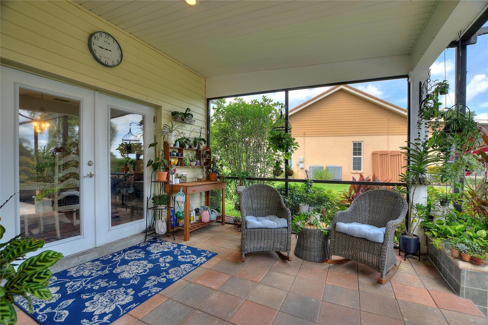 Patio showing French doors that lead into the kitchen.