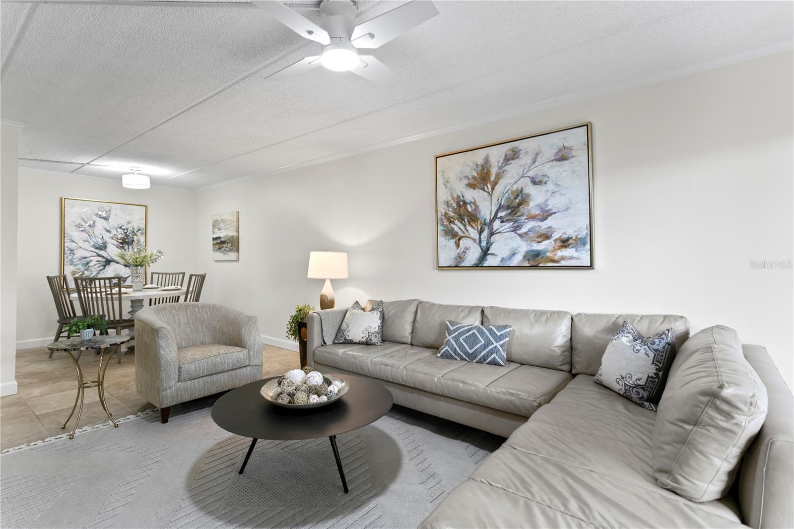 Spacious layout easily fits a large sectional… ready for movie night?