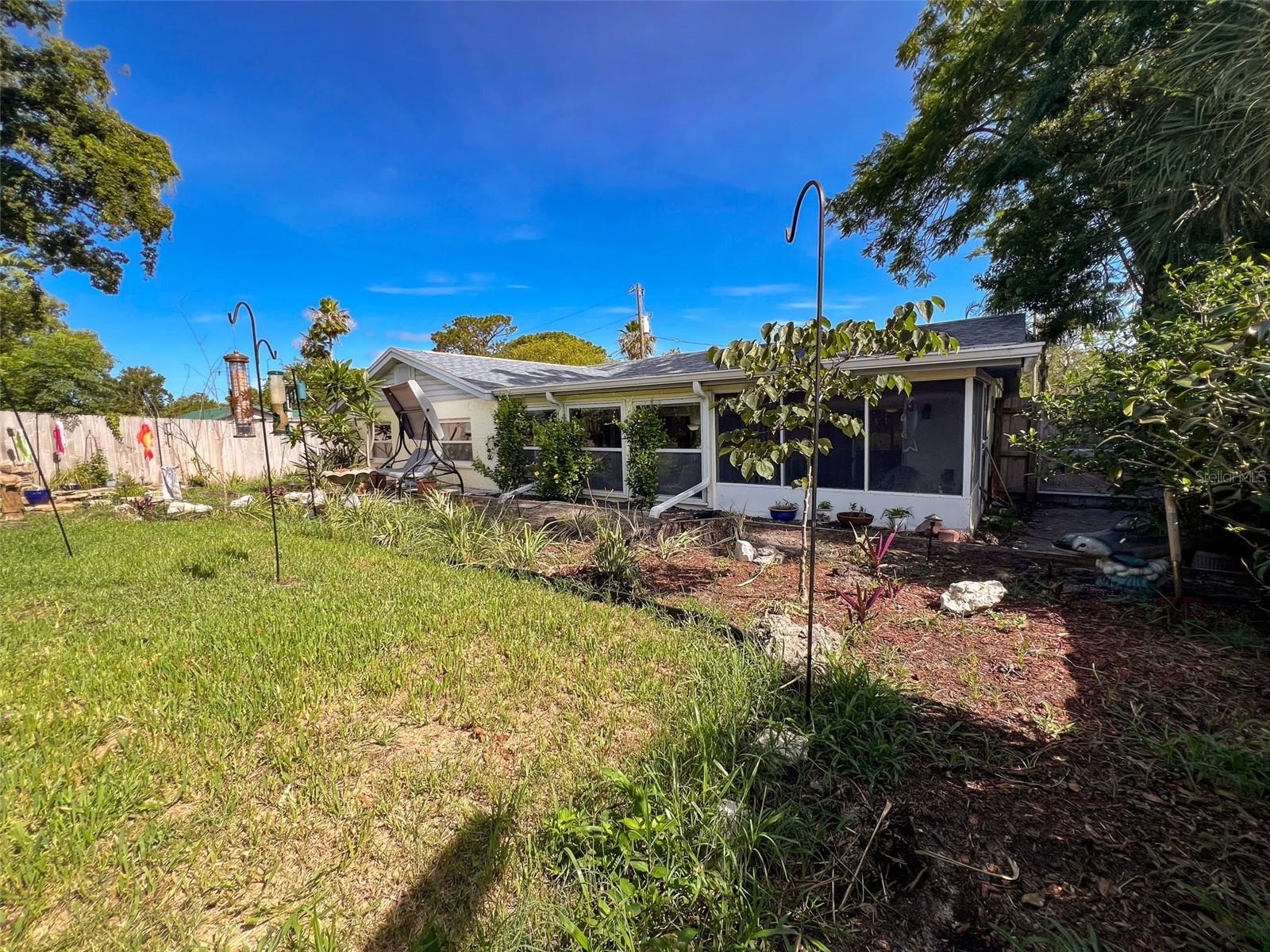 fenced back yard