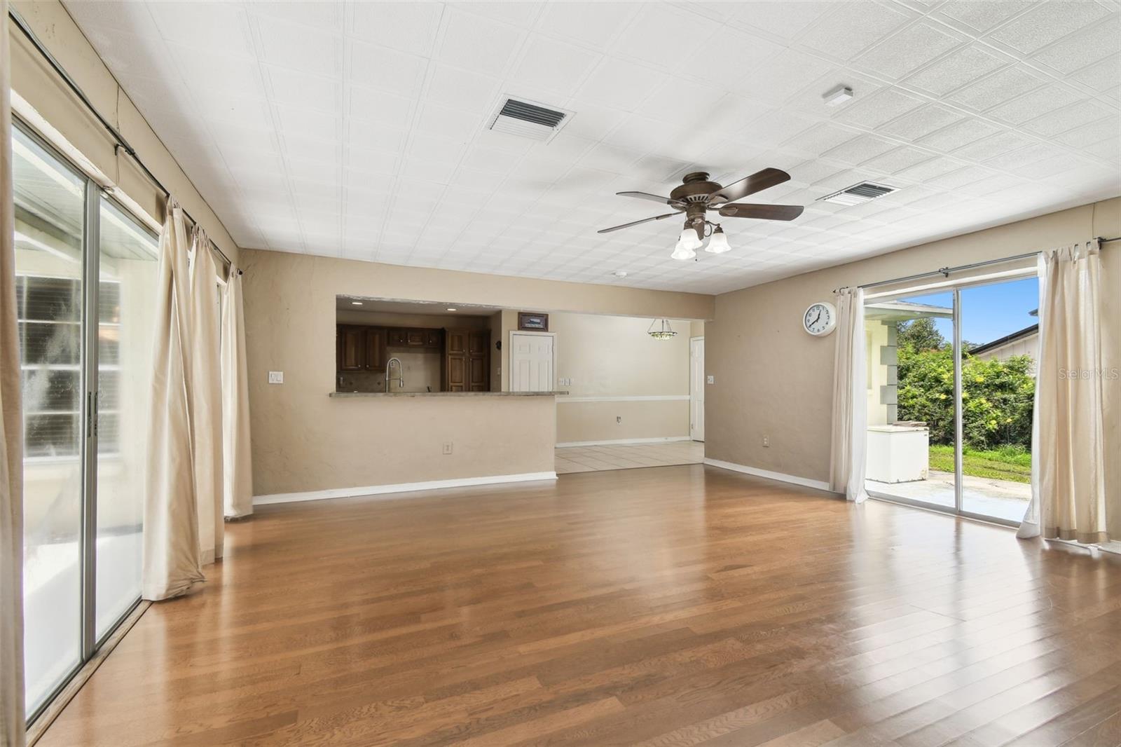 View from family room into the kitchen