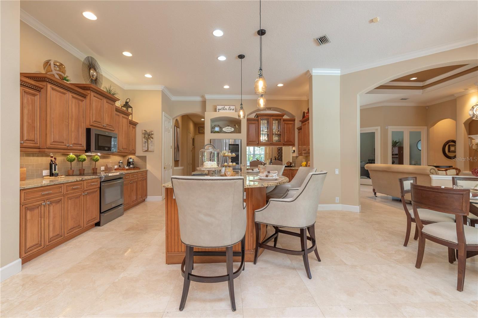 Kitchen with solid wood cabinets.