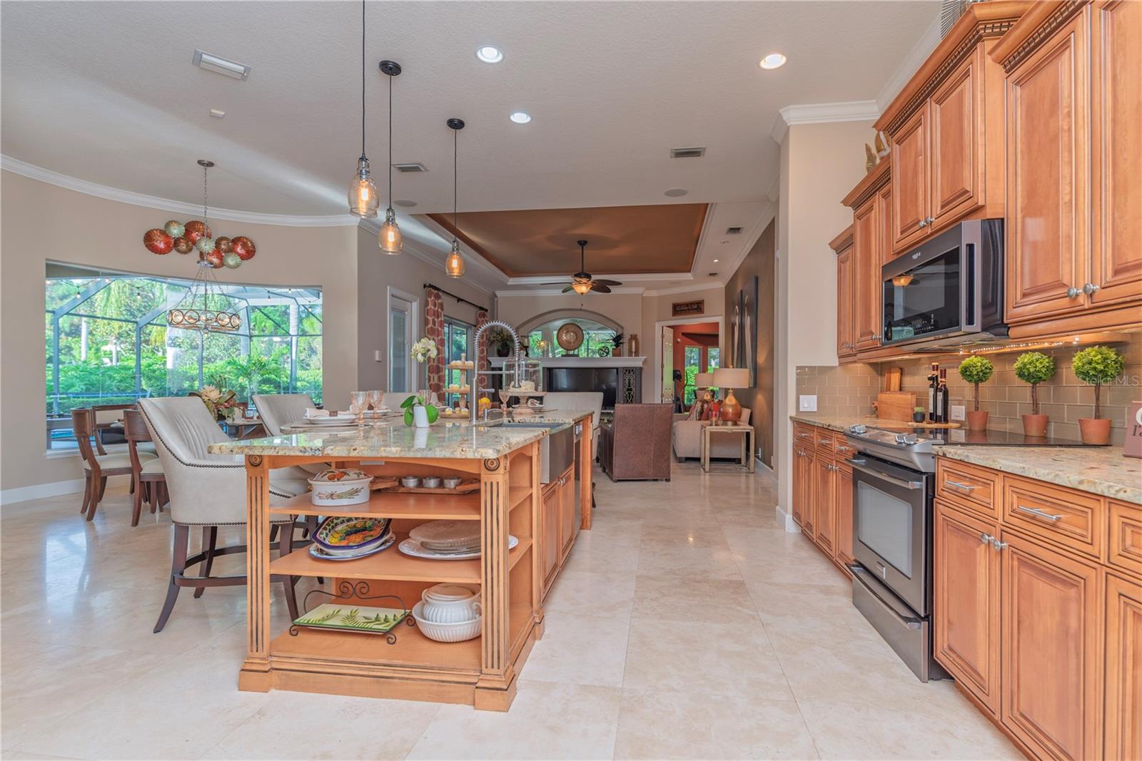 Kitchen with open shelf.