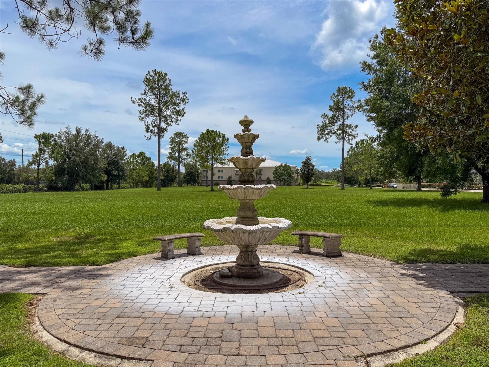 Ornamental Fountain in front of Entry