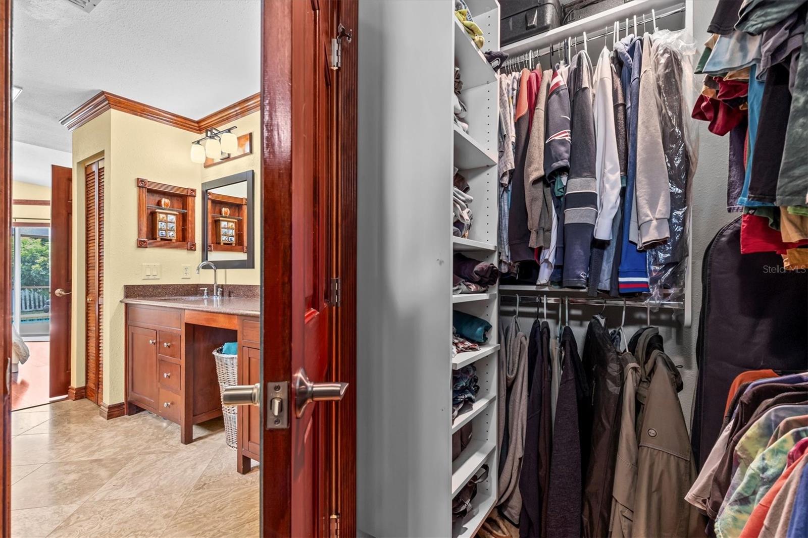 Walk in closet for the primary bath