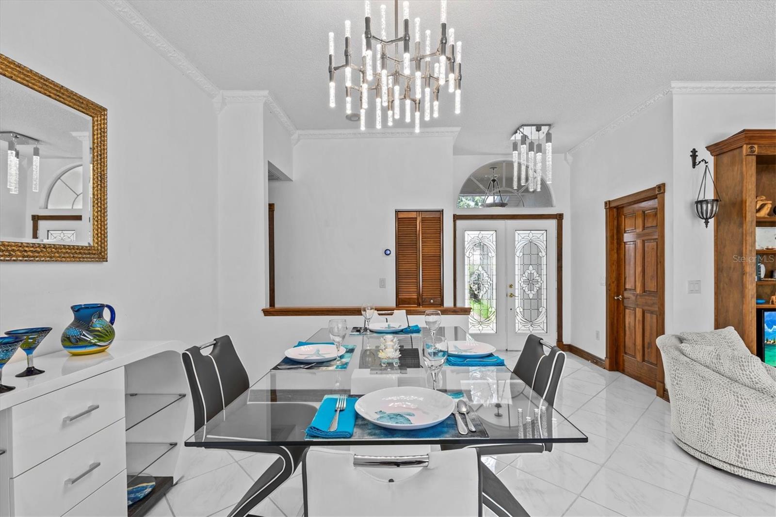 Dining room with modern features.