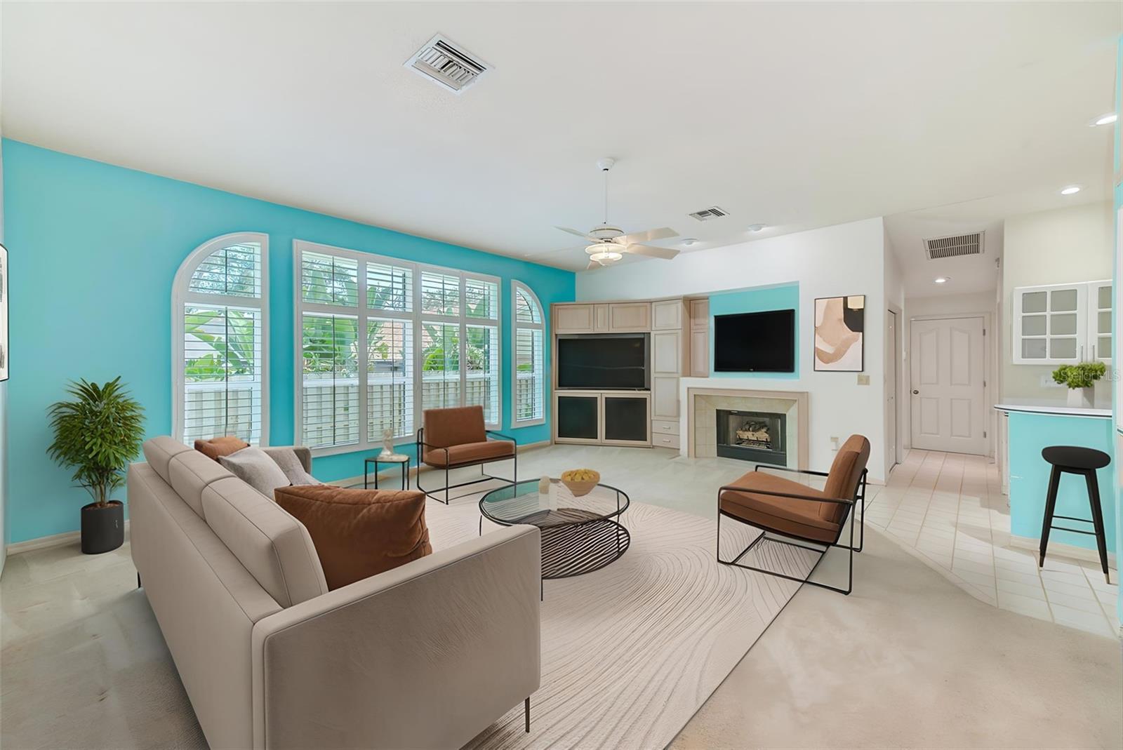 Virtually stage family room