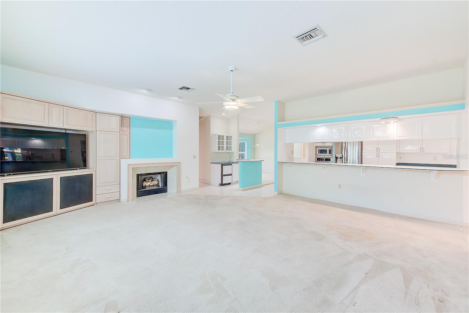Family Room with wet bar and pass through to kitchen