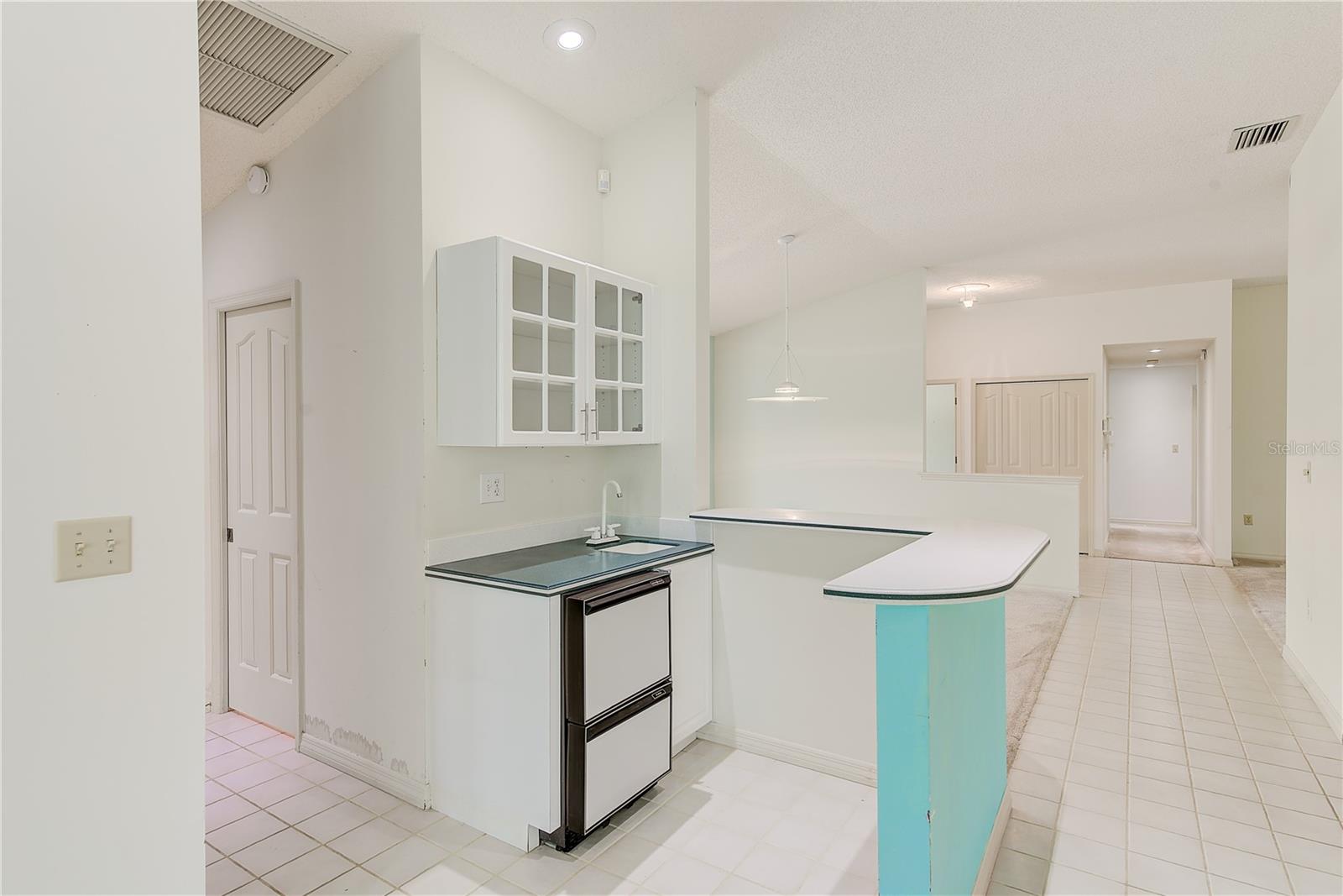 Wet bar with refrigerator and ice maker