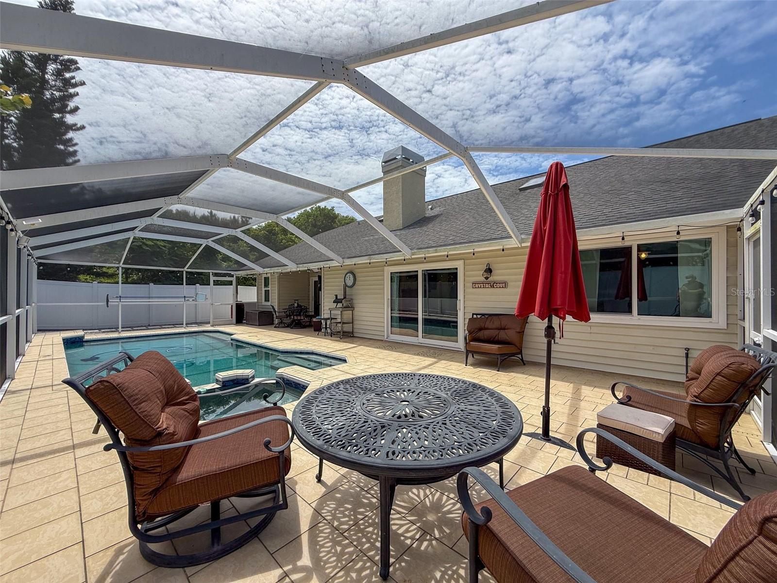 Salt water pool and heated spa. Lots of room to play.