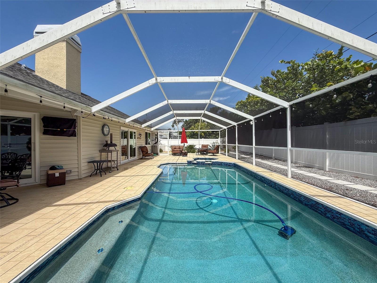 Salt water pool and heated spa. Lots of room to play.