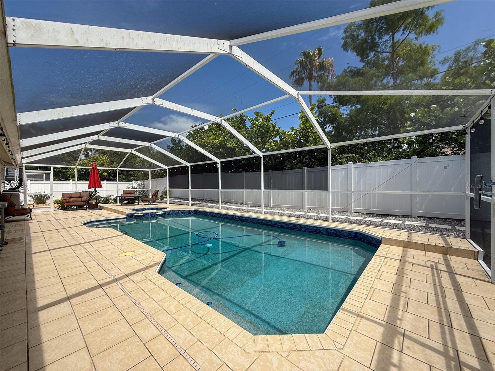 Salt water pool and heated spa. Lots of room to play.