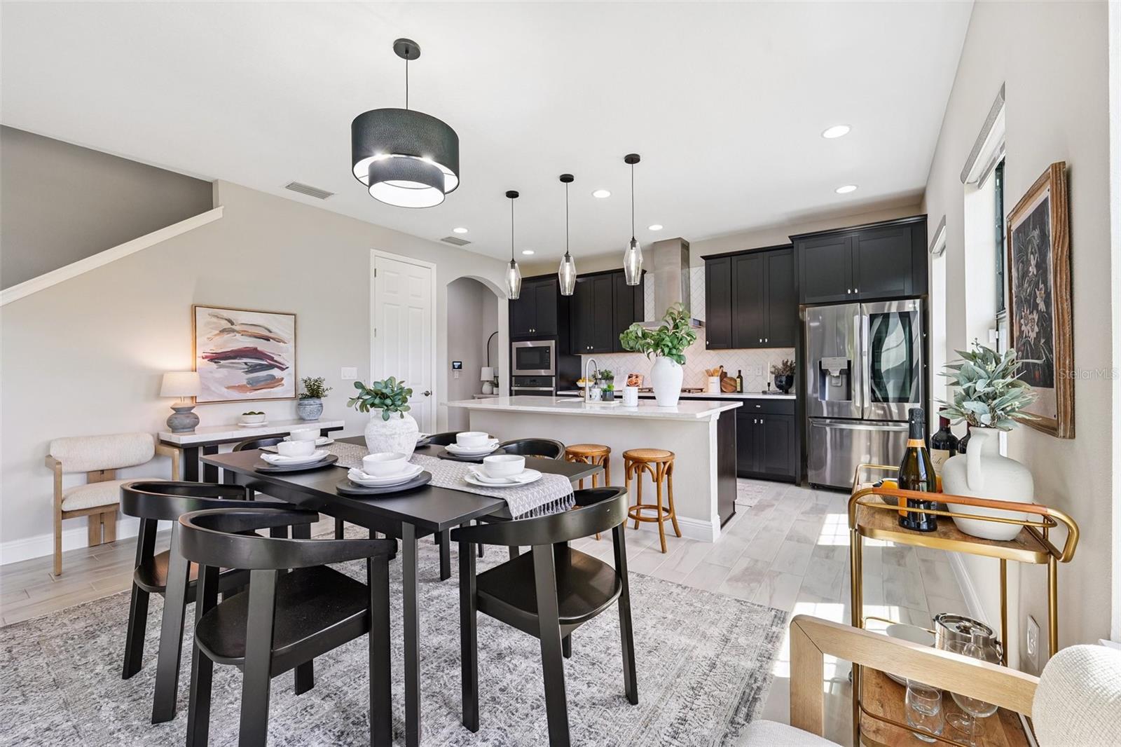 Open dining and kitchen area