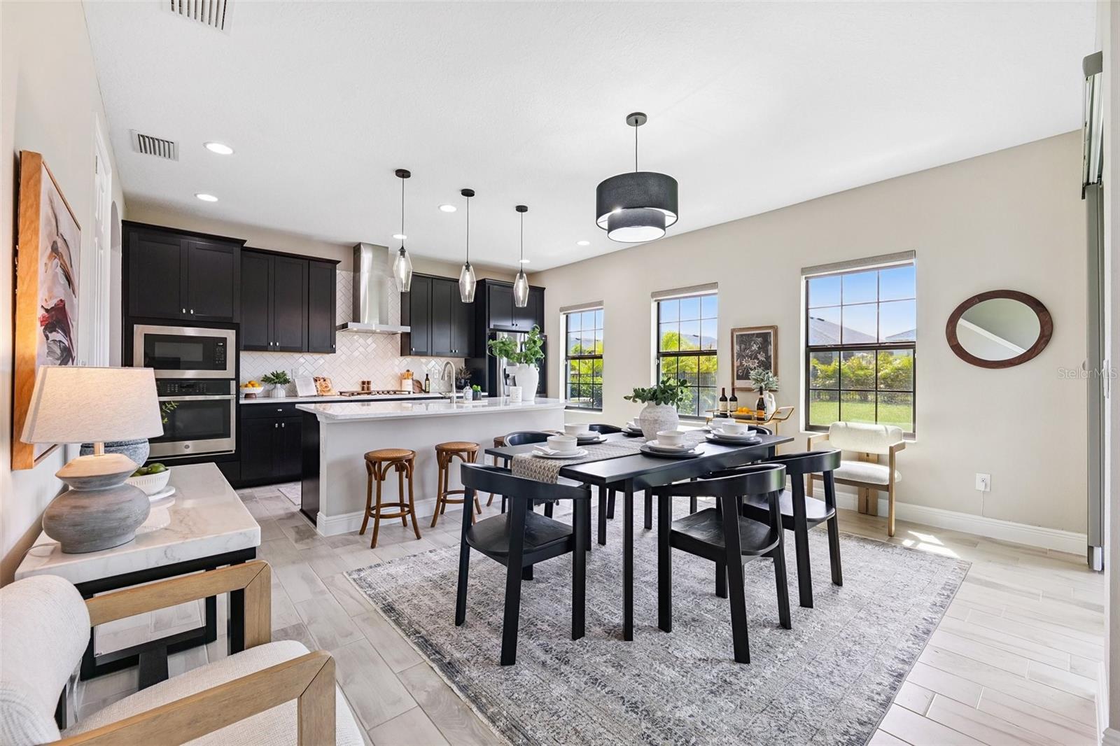 Open dining and kitchen area
