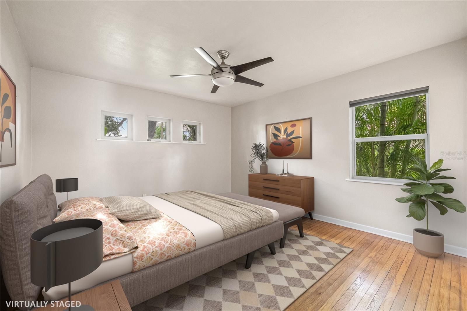 Virtually staged front bedroom.