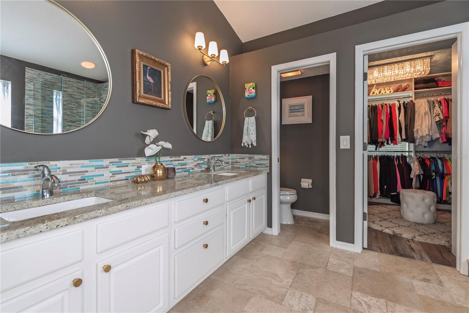 Primary bathroom dual sinks.