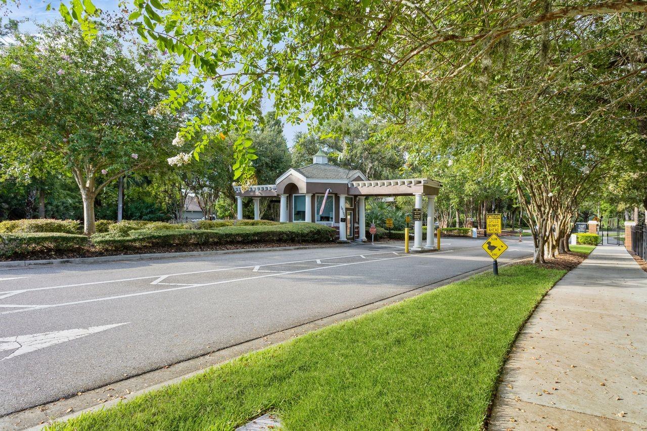 Guard gated entrance to the GREENS