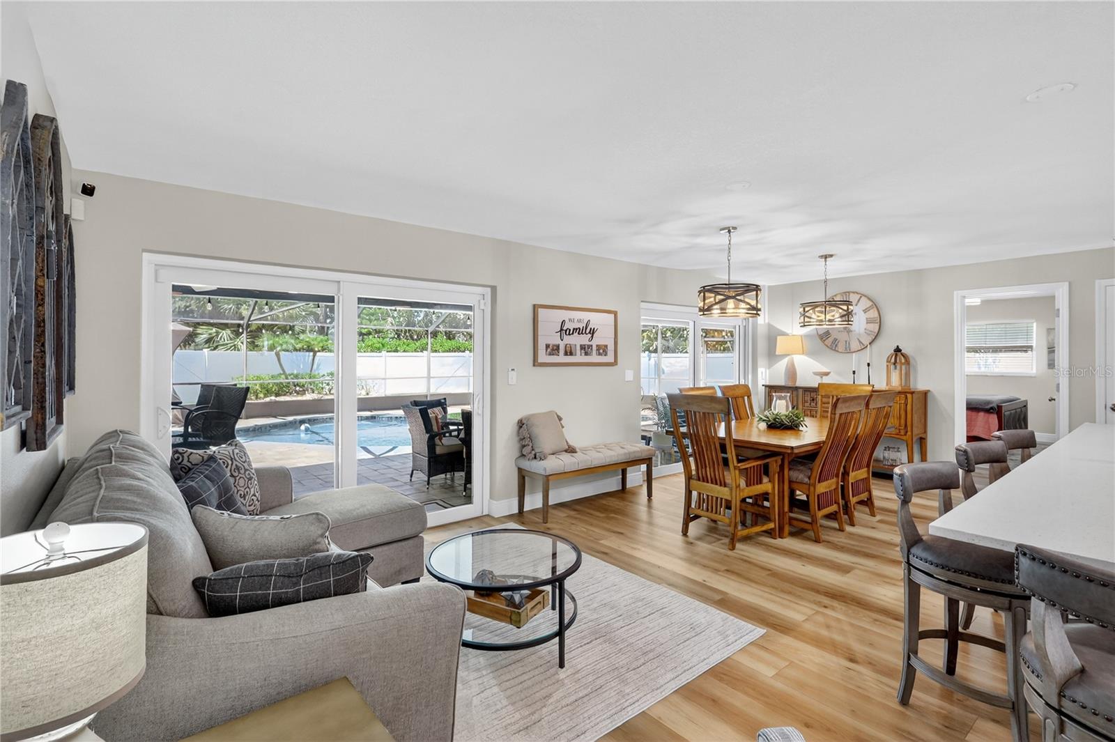 Open family room; half being used as dining area currently.