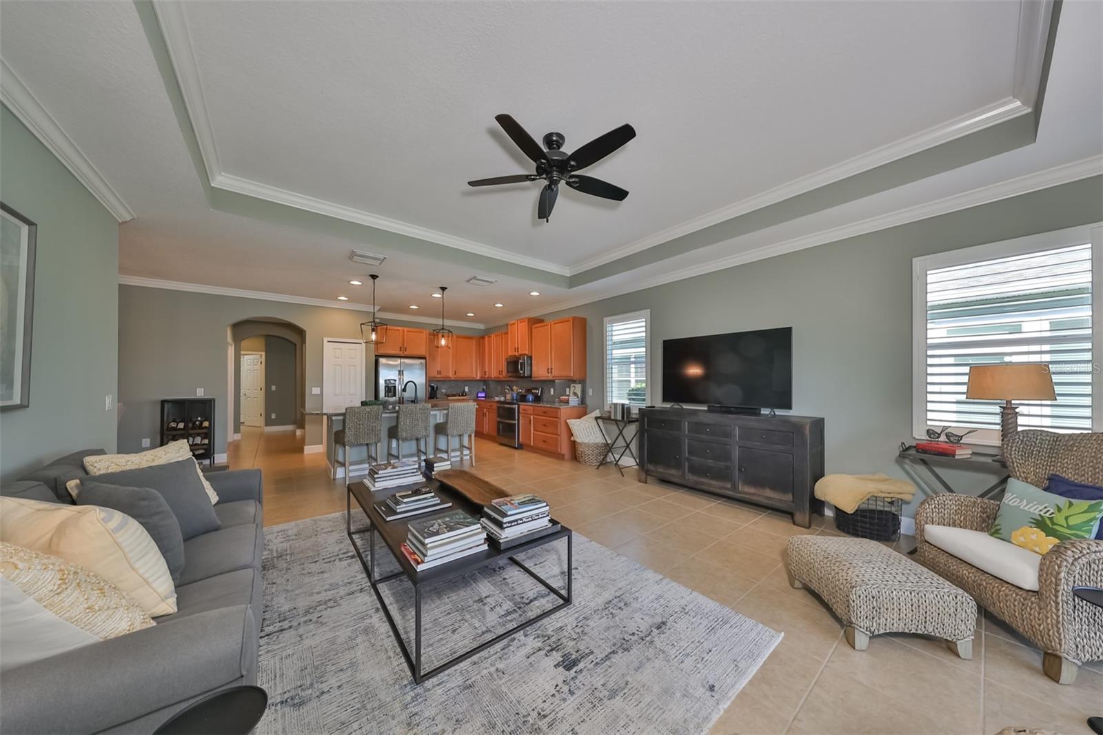 A view from the living room into the kitchen area.