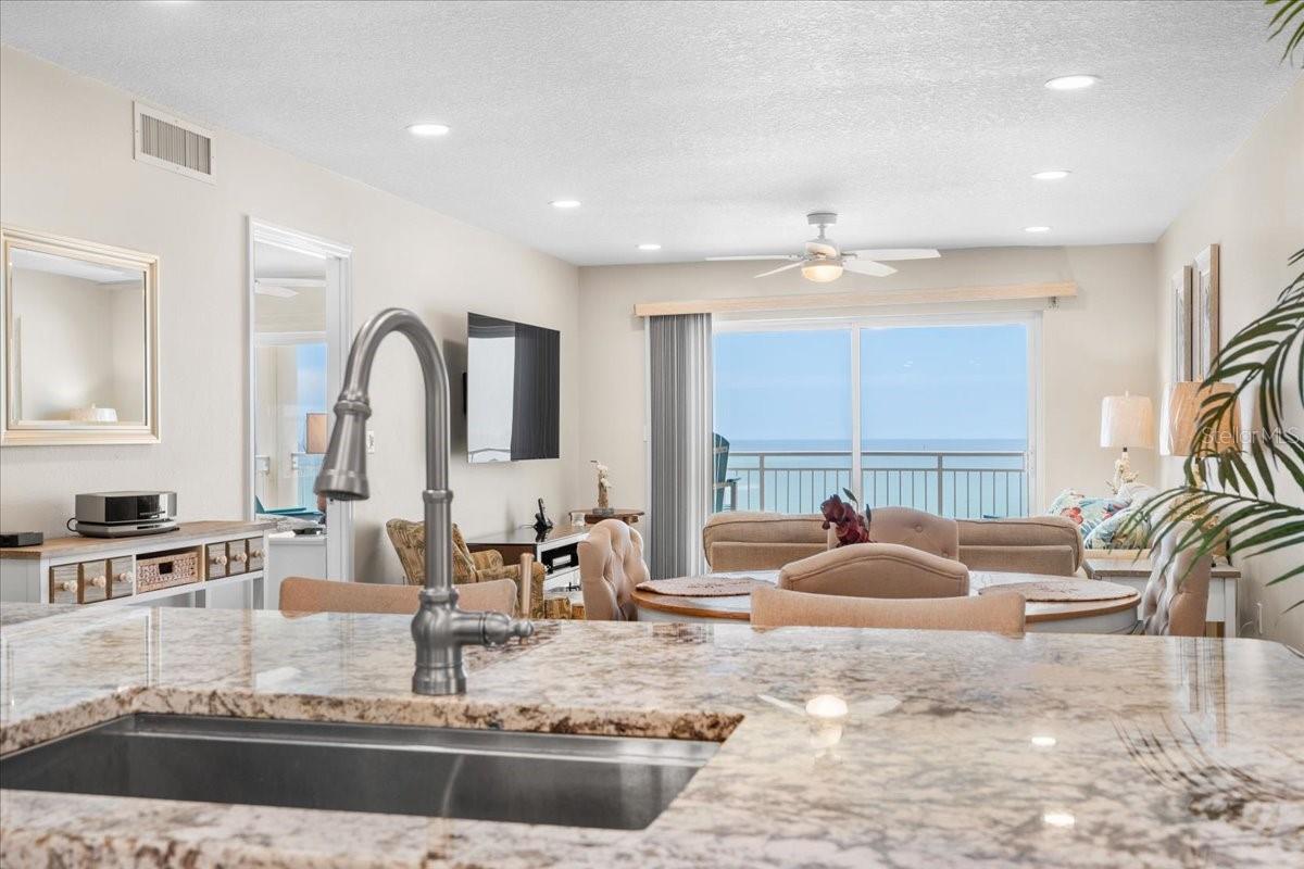 Kitchen over looking living area