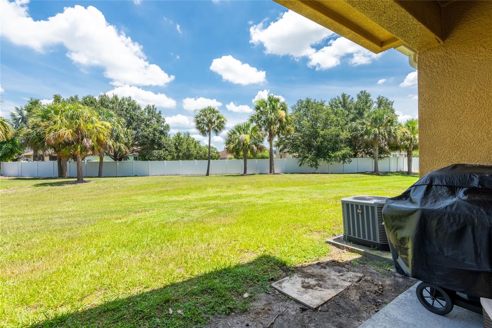 Patio with storage closet.