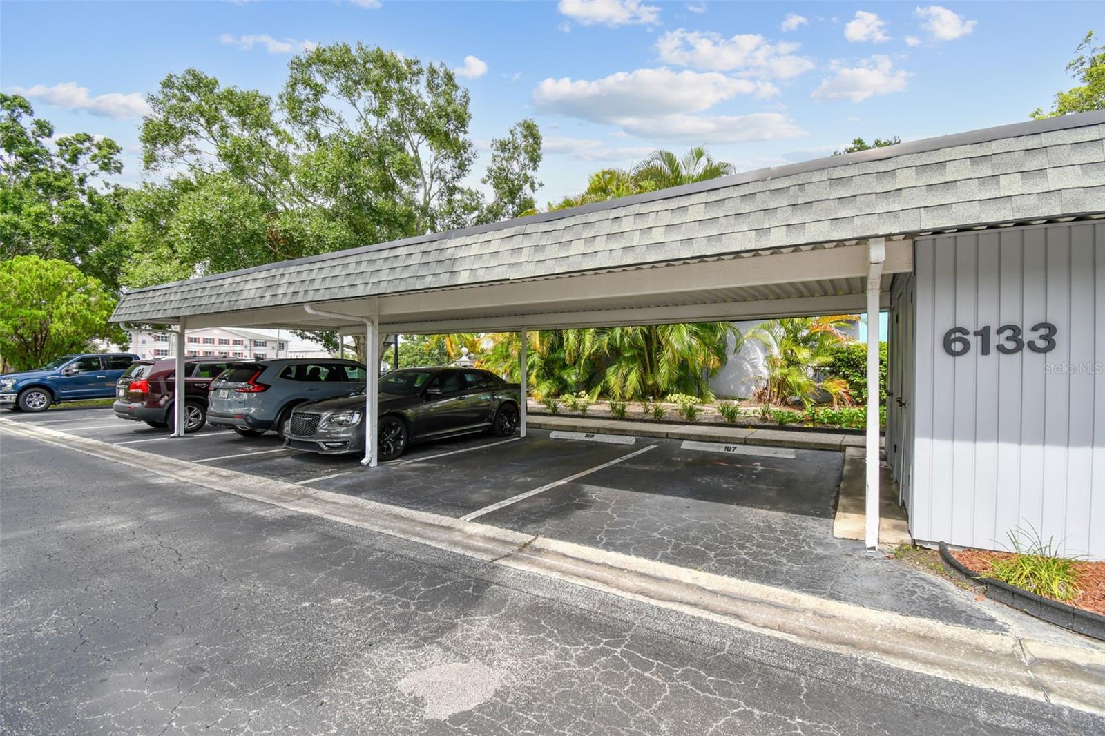 Deeded parking space is next to the structure