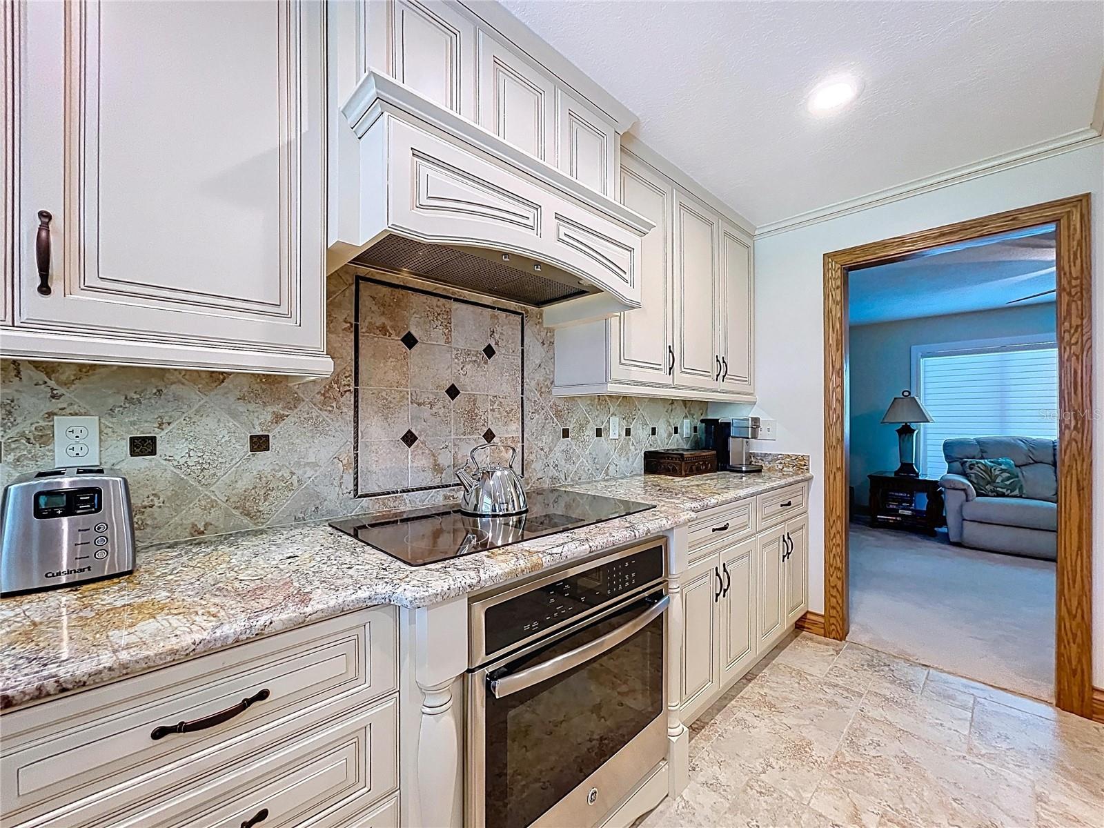 Solid wood cabinets and high-end appliances.