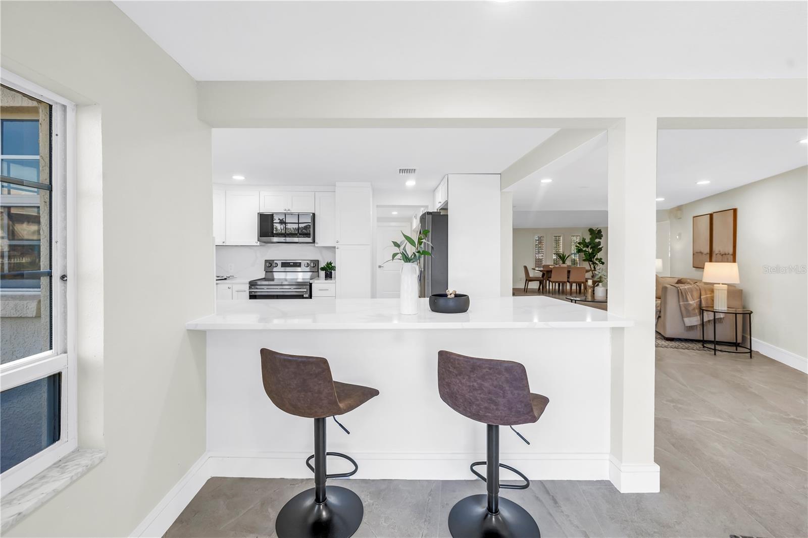 Bar stool seating.